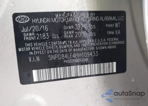 2017 Hyundai Elantra Se from USA, damaged, VIN 5NPD84LF4HH109433